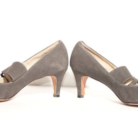 Vintage Shoes - Vintage Gray Shoes Hammered Silver Buckles 7 AA